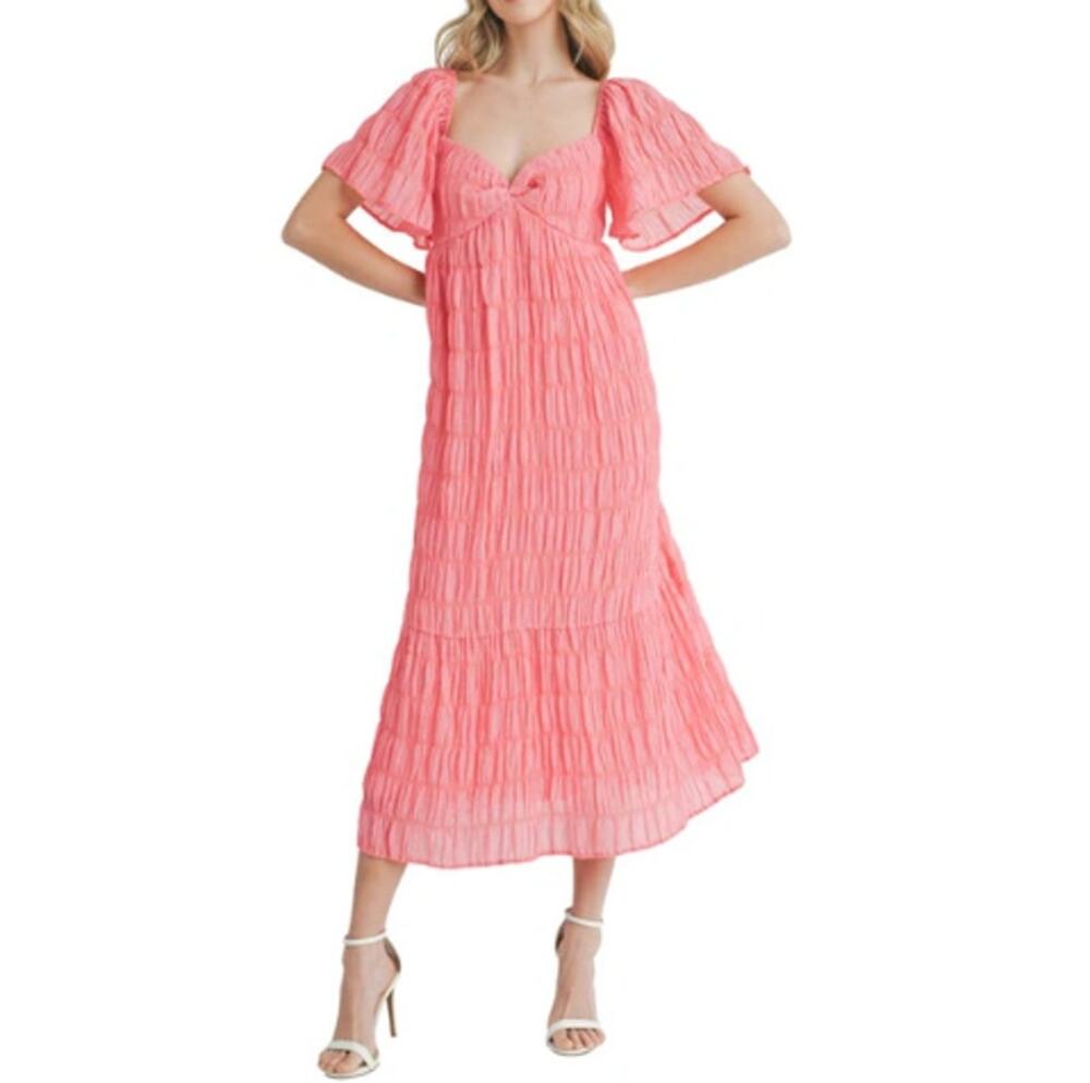 New ~ LUSH , NORDSTROM Textured Flutter Sleeve Midi Dress M VACAY CRUISE Easter